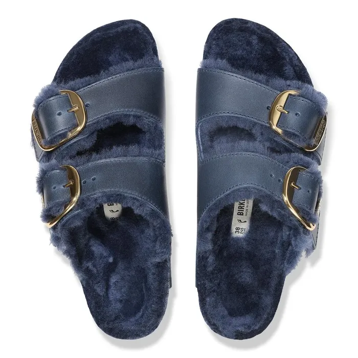 Women Birkenstock TwoStrap Arizona Big Buckle Shearling Midnight Blue