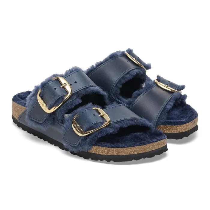 Women Birkenstock TwoStrap Arizona Big Buckle Shearling Midnight Blue