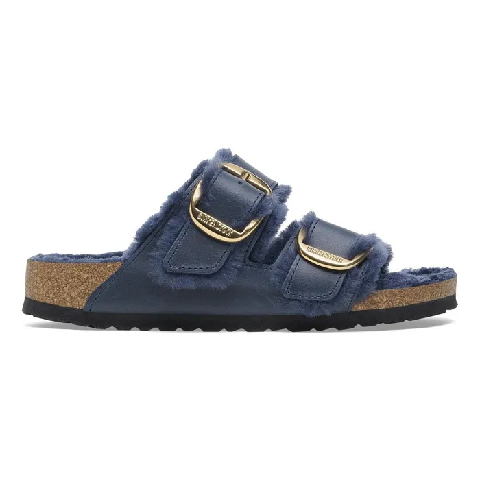 Women Birkenstock TwoStrap Arizona Big Buckle Shearling Midnight Blue