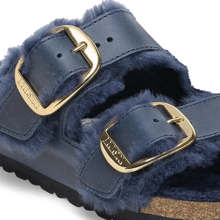 Women Birkenstock TwoStrap Arizona Big Buckle Shearling Midnight Blue