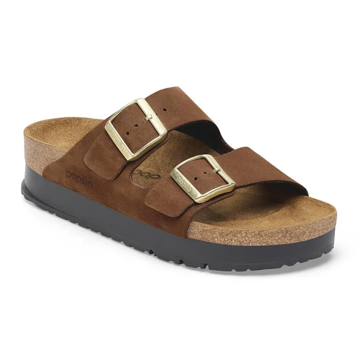 Women Birkenstock TwoStrap Arizona Flex Platform Dark Tea