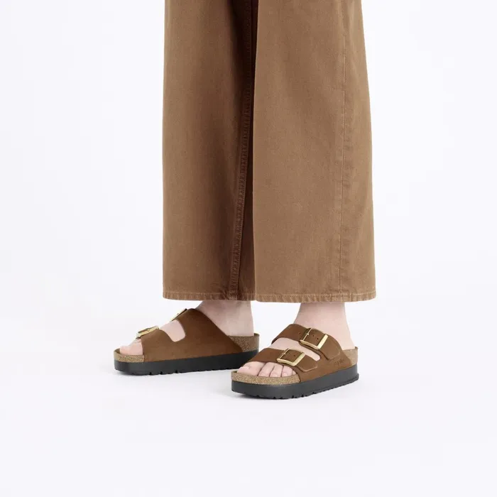 Women Birkenstock TwoStrap Arizona Flex Platform Dark Tea