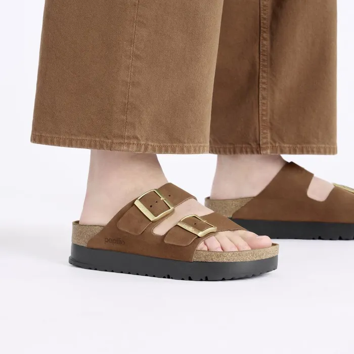 Women Birkenstock TwoStrap Arizona Flex Platform Dark Tea