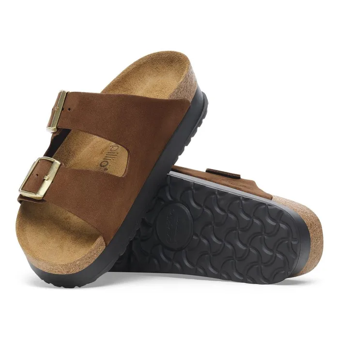 Women Birkenstock TwoStrap Arizona Flex Platform Dark Tea