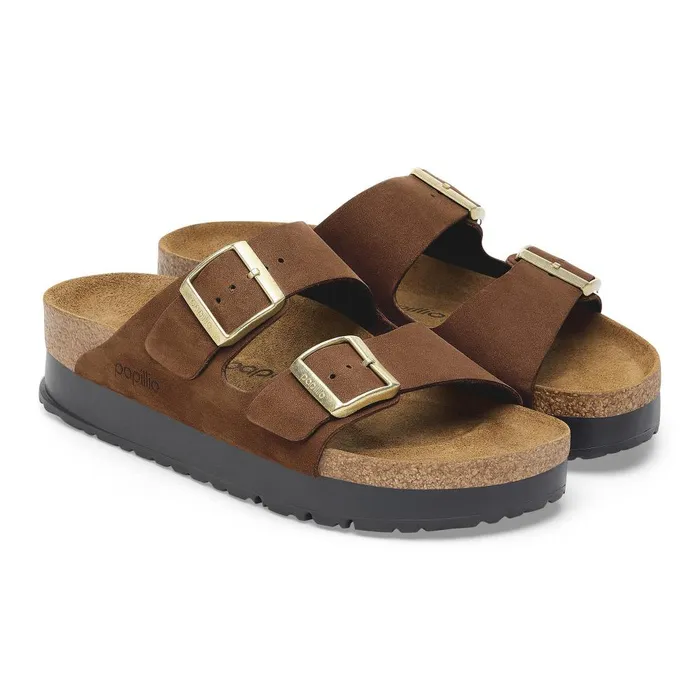 Women Birkenstock TwoStrap Arizona Flex Platform Dark Tea