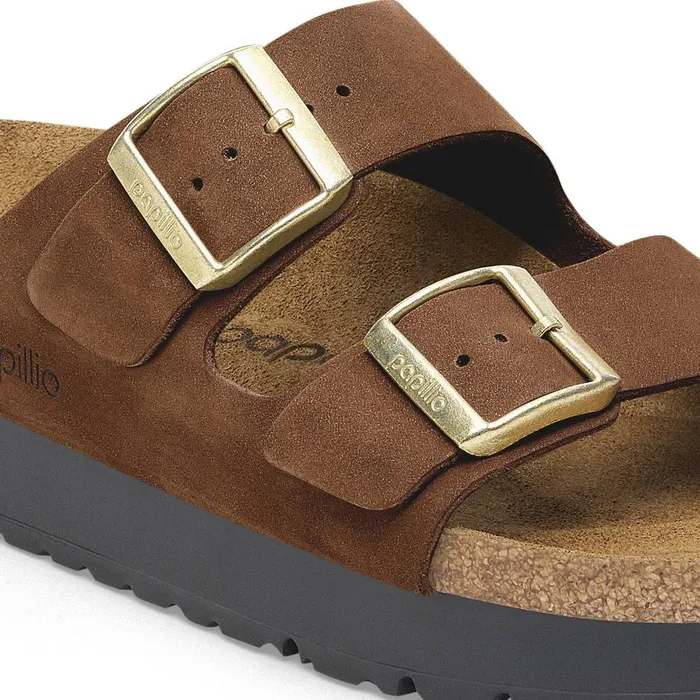 Women Birkenstock TwoStrap Arizona Flex Platform Dark Tea