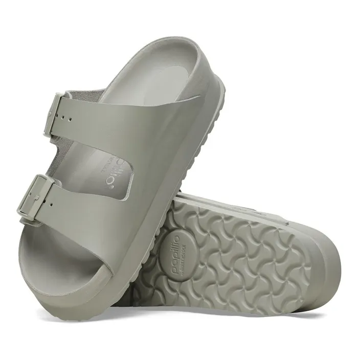 Women Birkenstock TwoStrap Arizona Flex Platform Mineral Gray