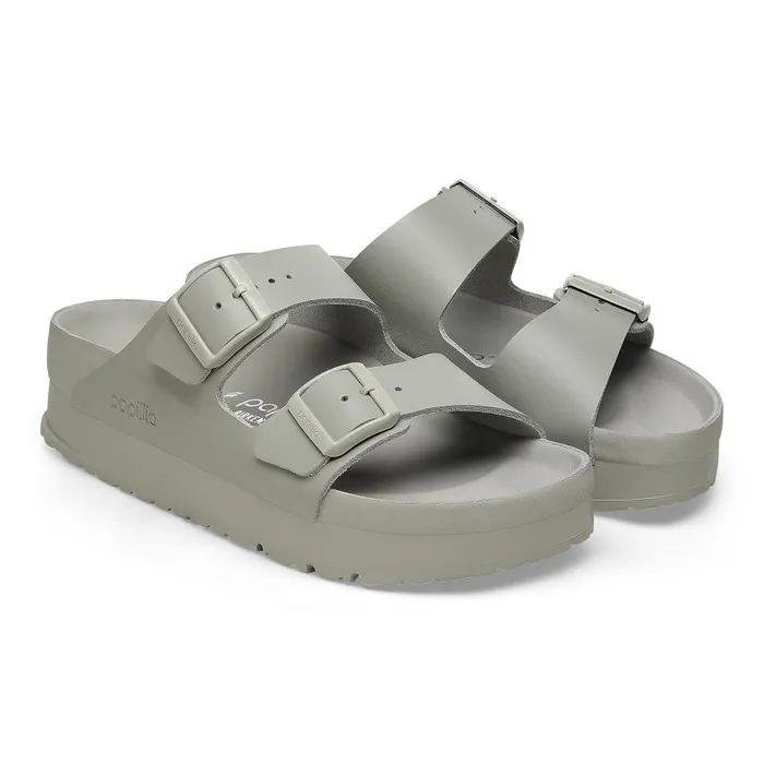 Women Birkenstock TwoStrap Arizona Flex Platform Mineral Gray