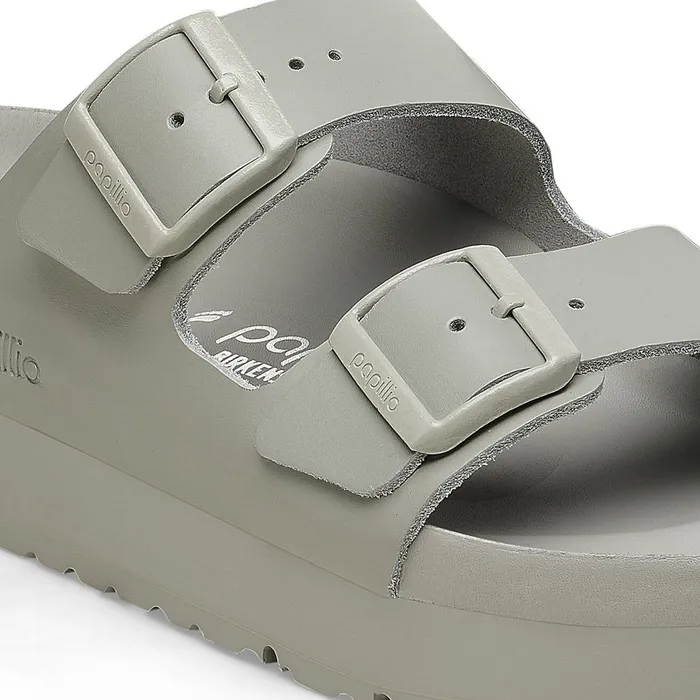Women Birkenstock TwoStrap Arizona Flex Platform Mineral Gray