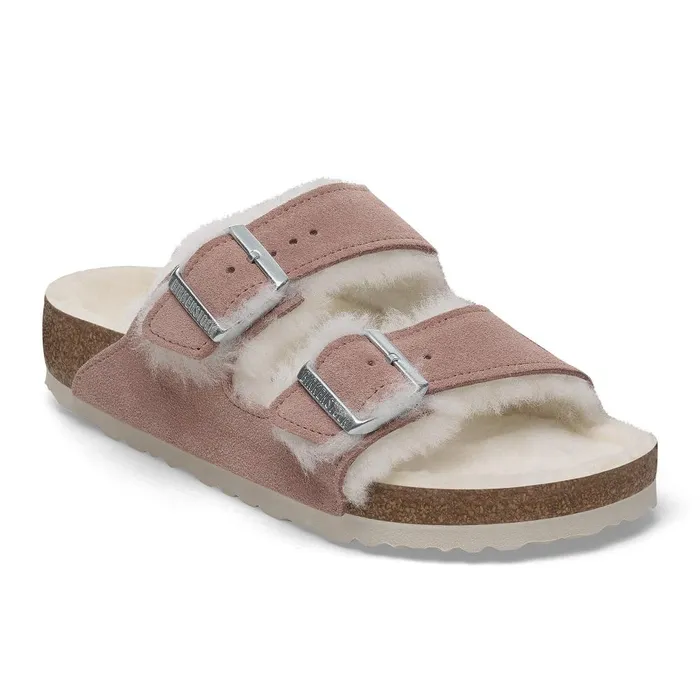 Women Birkenstock TwoStrap Arizona Shearling Pink Clay