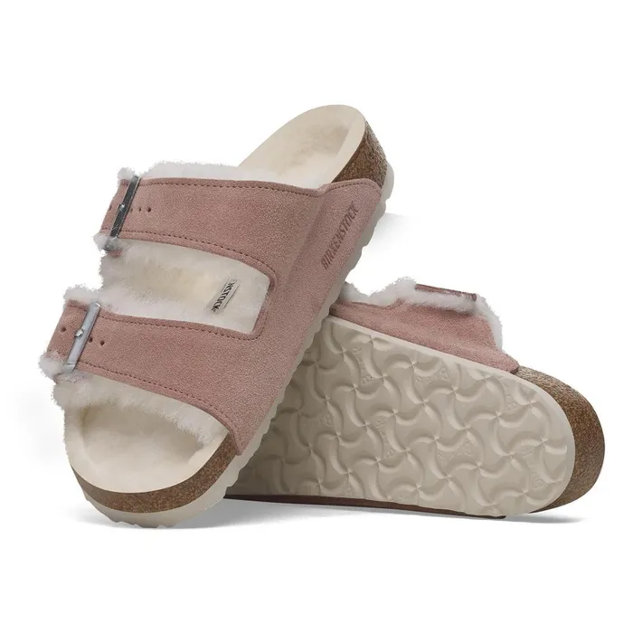 Women Birkenstock TwoStrap Arizona Shearling Pink Clay