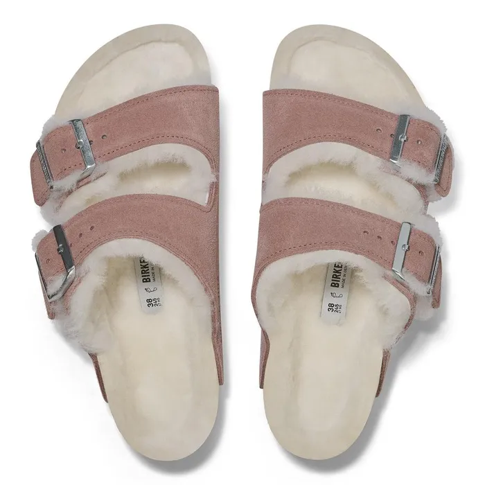 Women Birkenstock TwoStrap Arizona Shearling Pink Clay