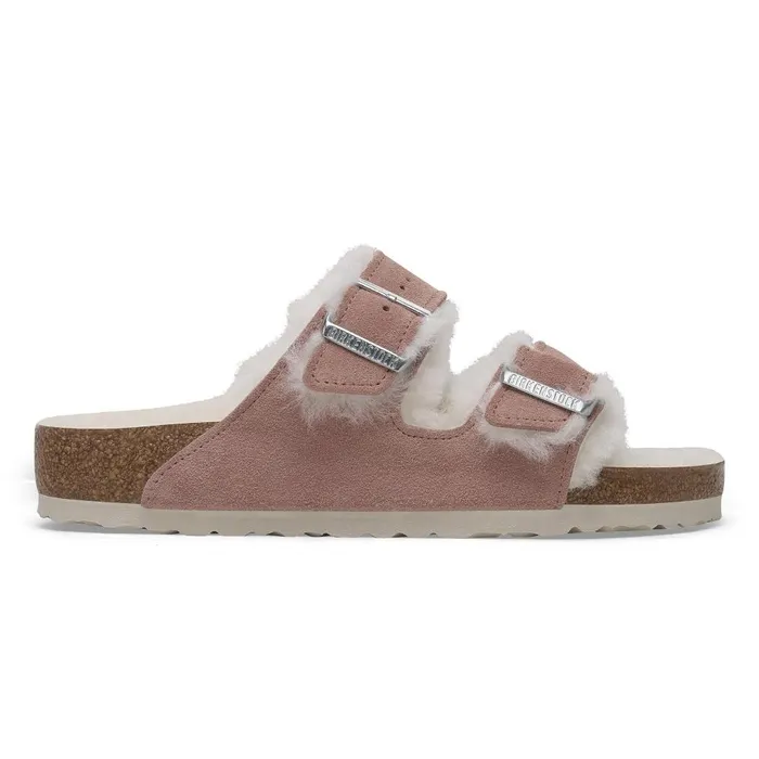 Women Birkenstock TwoStrap Arizona Shearling Pink Clay