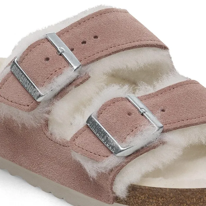 Women Birkenstock TwoStrap Arizona Shearling Pink Clay