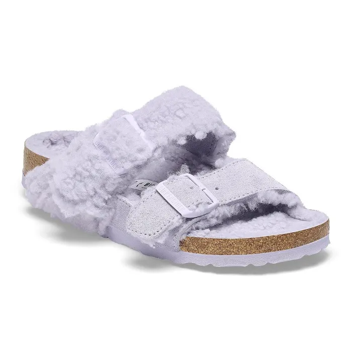 Women Birkenstock TwoStrap Arizona Teddy Split Purple Fog