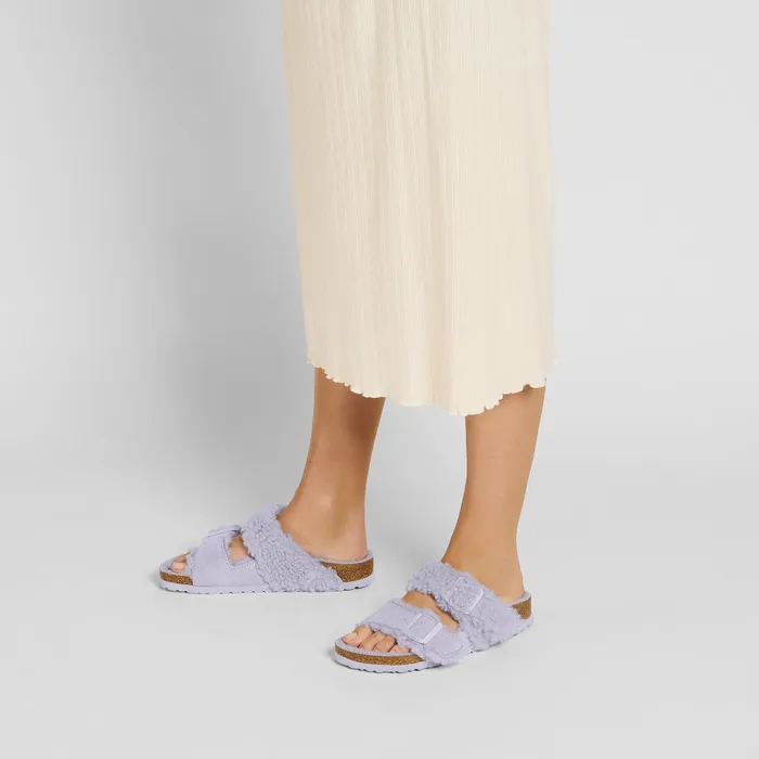 Women Birkenstock TwoStrap Arizona Teddy Split Purple Fog