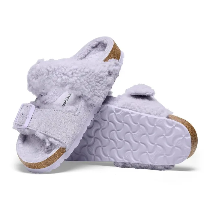 Women Birkenstock TwoStrap Arizona Teddy Split Purple Fog