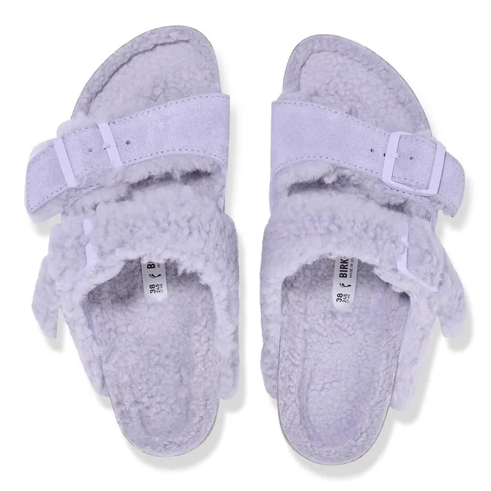 Women Birkenstock TwoStrap Arizona Teddy Split Purple Fog