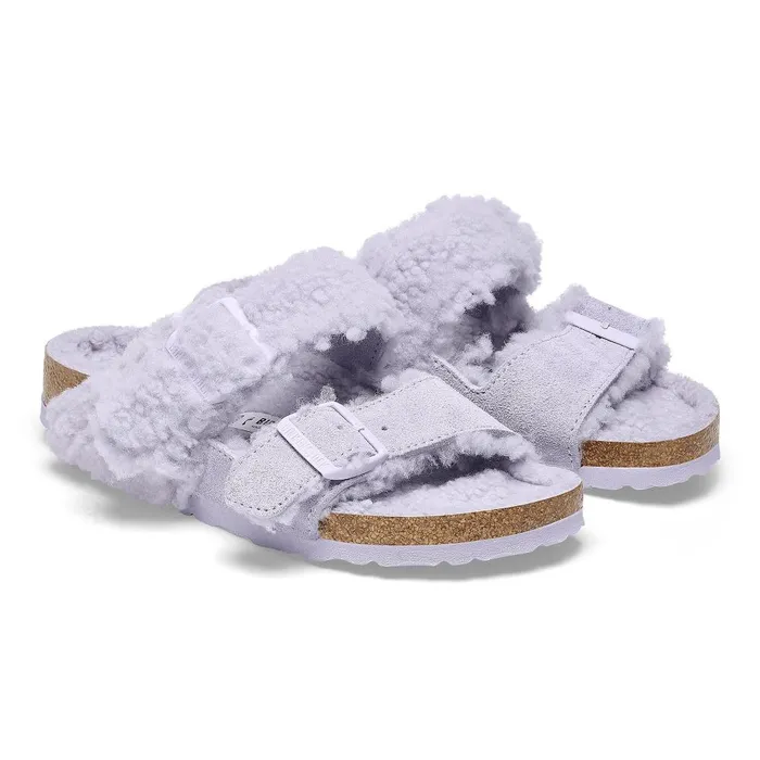 Women Birkenstock TwoStrap Arizona Teddy Split Purple Fog