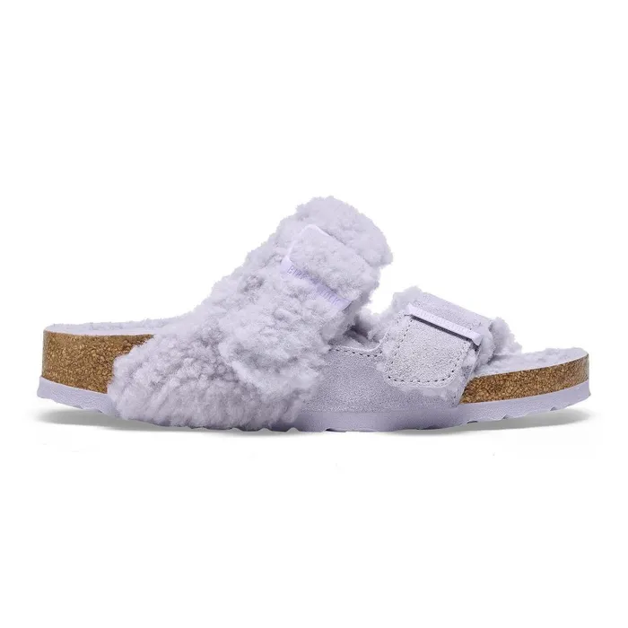 Women Birkenstock TwoStrap Arizona Teddy Split Purple Fog