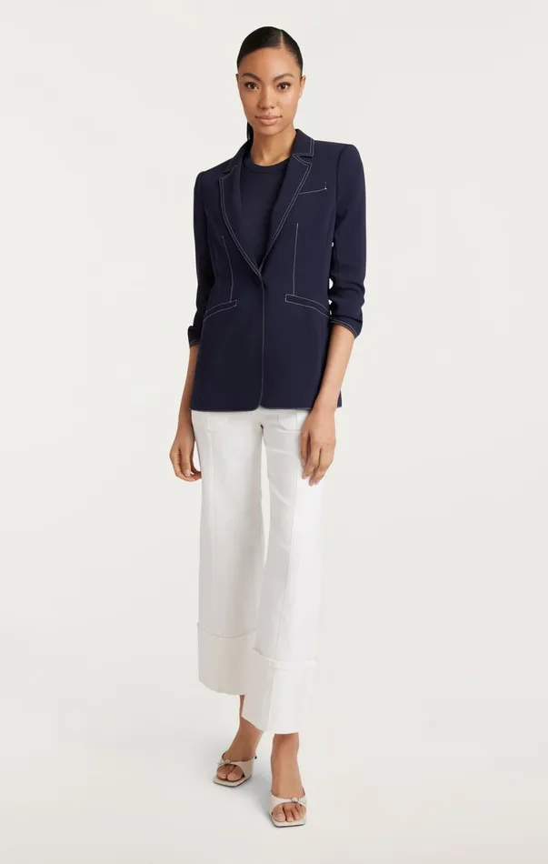 Women Blazers Cinq Sept Crepe Khloe Blazer Navyivory