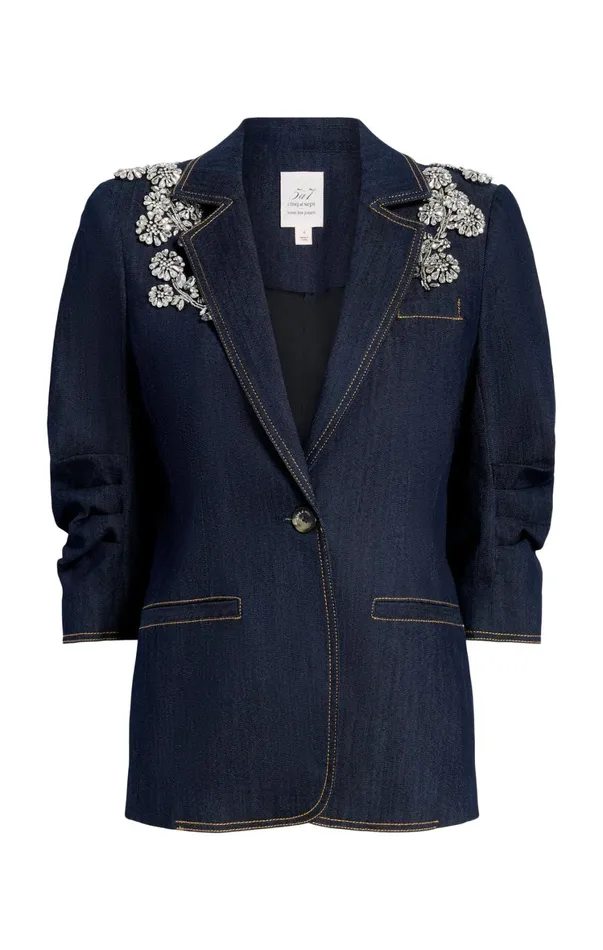 Women Blazers Cinq Sept Crystal Chrysanthemum Khloe Blazer Indigo