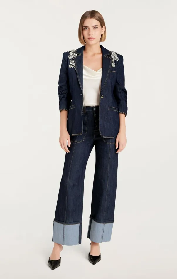 Women Blazers Cinq Sept Crystal Chrysanthemum Khloe Blazer Indigo