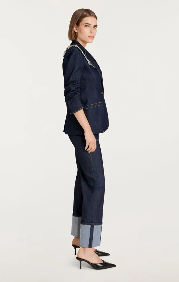 Women Blazers Cinq Sept Crystal Chrysanthemum Khloe Blazer Indigo