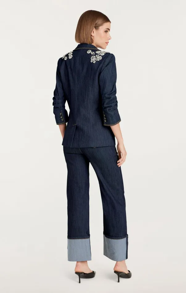 Women Blazers Cinq Sept Crystal Chrysanthemum Khloe Blazer Indigo