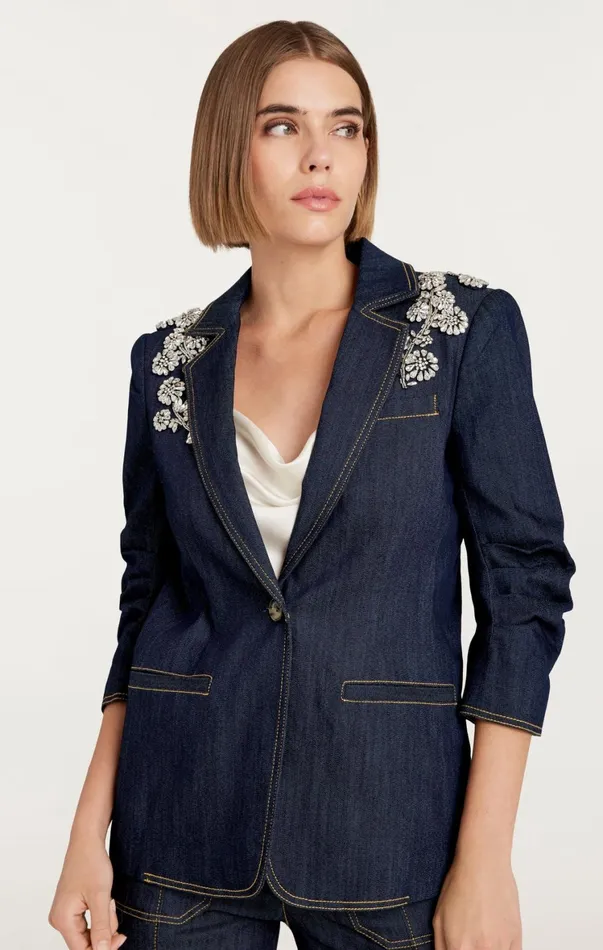 Women Blazers Cinq Sept Crystal Chrysanthemum Khloe Blazer Indigo
