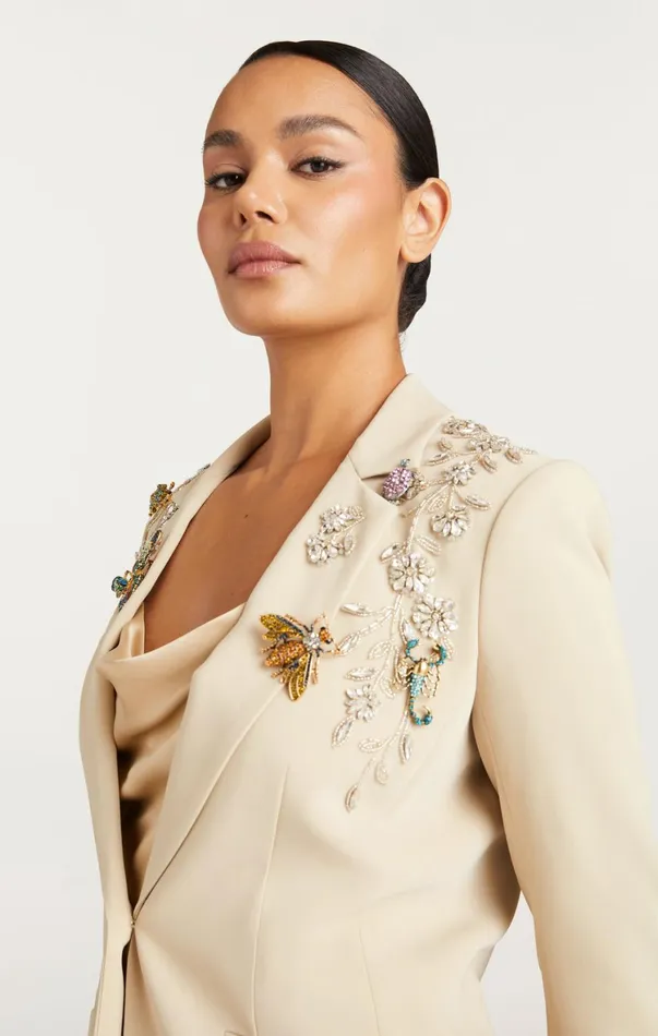 Women Blazers Cinq Sept Diamond Vines Khloe Blazer Khakisilver