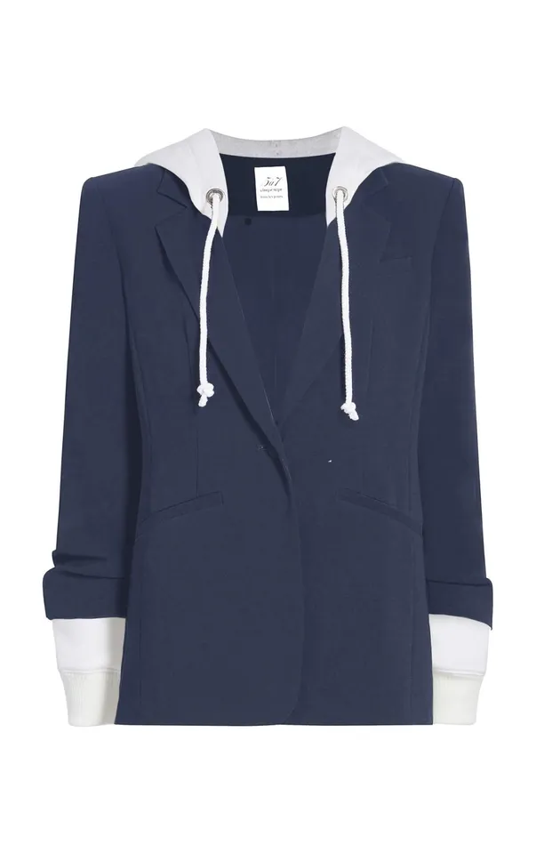Women Blazers Cinq Sept Hooded Khloe Blazer Navyivory