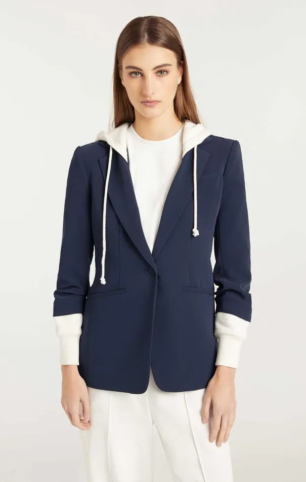 Women Blazers Cinq Sept Hooded Khloe Blazer Navyivory