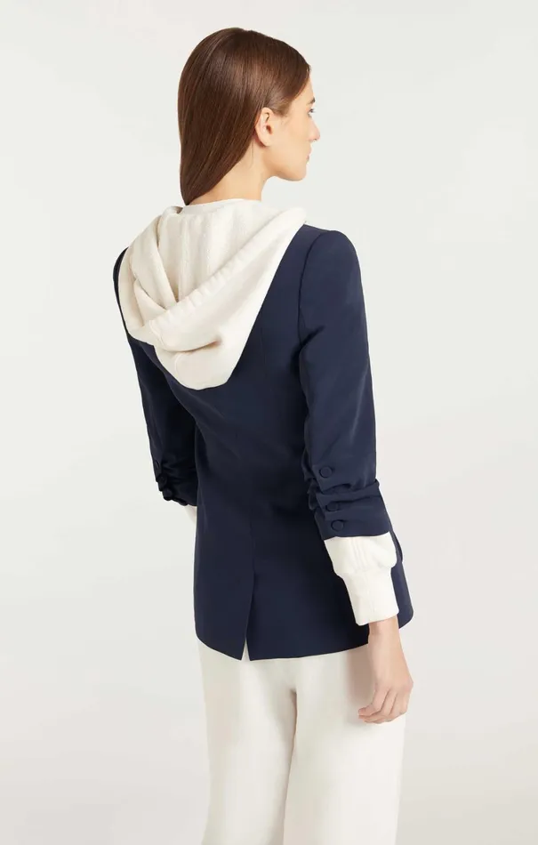 Women Blazers Cinq Sept Hooded Khloe Blazer Navyivory