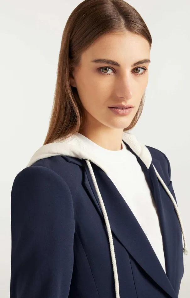 Women Blazers Cinq Sept Hooded Khloe Blazer Navyivory