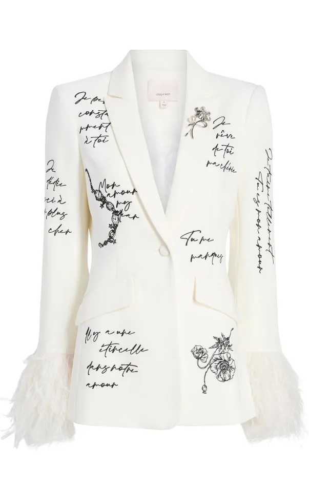 Women Blazers Cinq Sept Love Letter Feather Cheyenne Blazer Ivoryblack