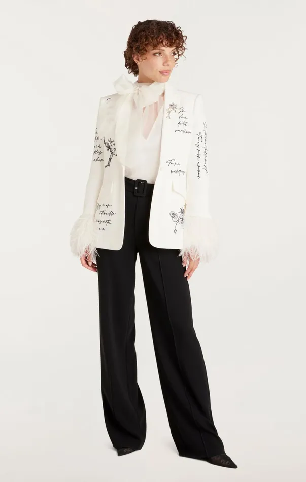Women Blazers Cinq Sept Love Letter Feather Cheyenne Blazer Ivoryblack