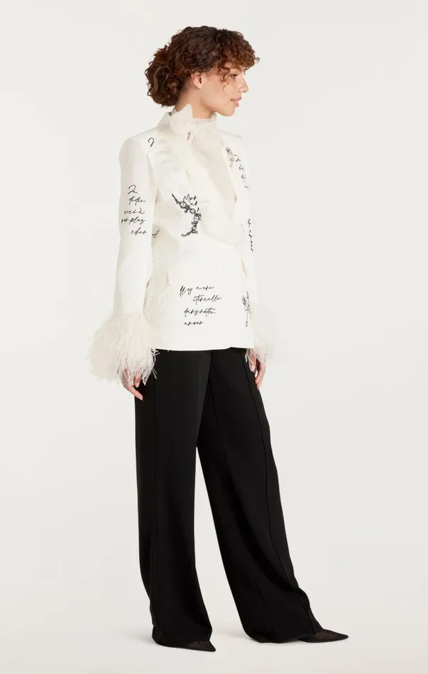 Women Blazers Cinq Sept Love Letter Feather Cheyenne Blazer Ivoryblack