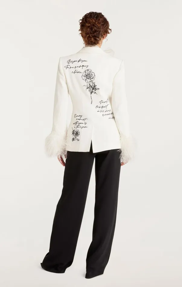 Women Blazers Cinq Sept Love Letter Feather Cheyenne Blazer Ivoryblack
