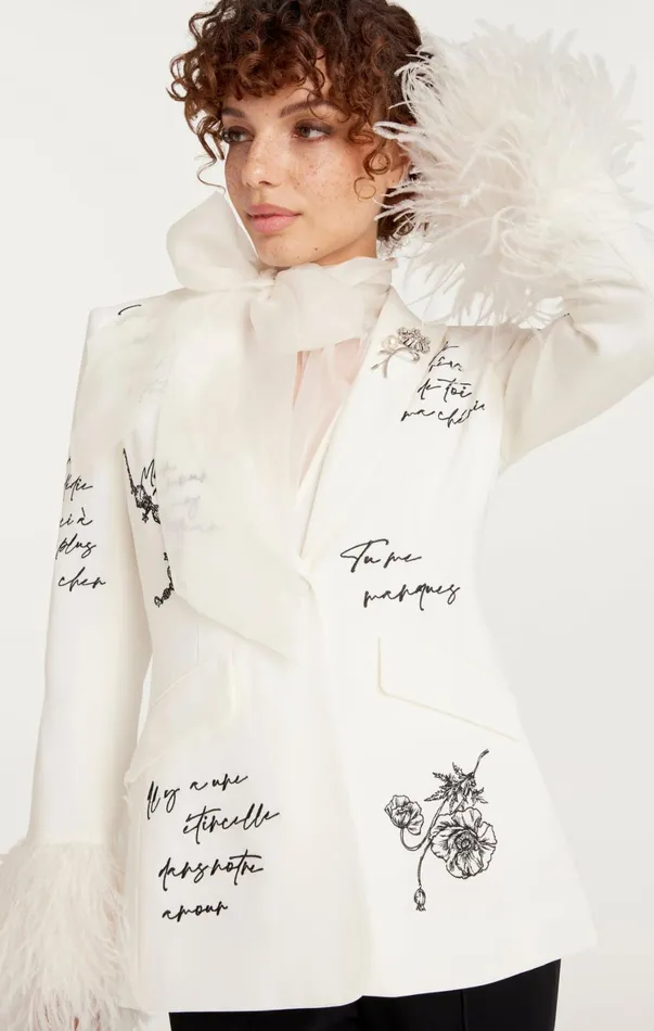 Women Blazers Cinq Sept Love Letter Feather Cheyenne Blazer Ivoryblack