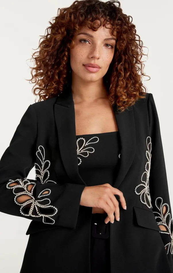 Women Blazers Cinq Sept Rhinestone Paisley Cheyenne Blazer Black