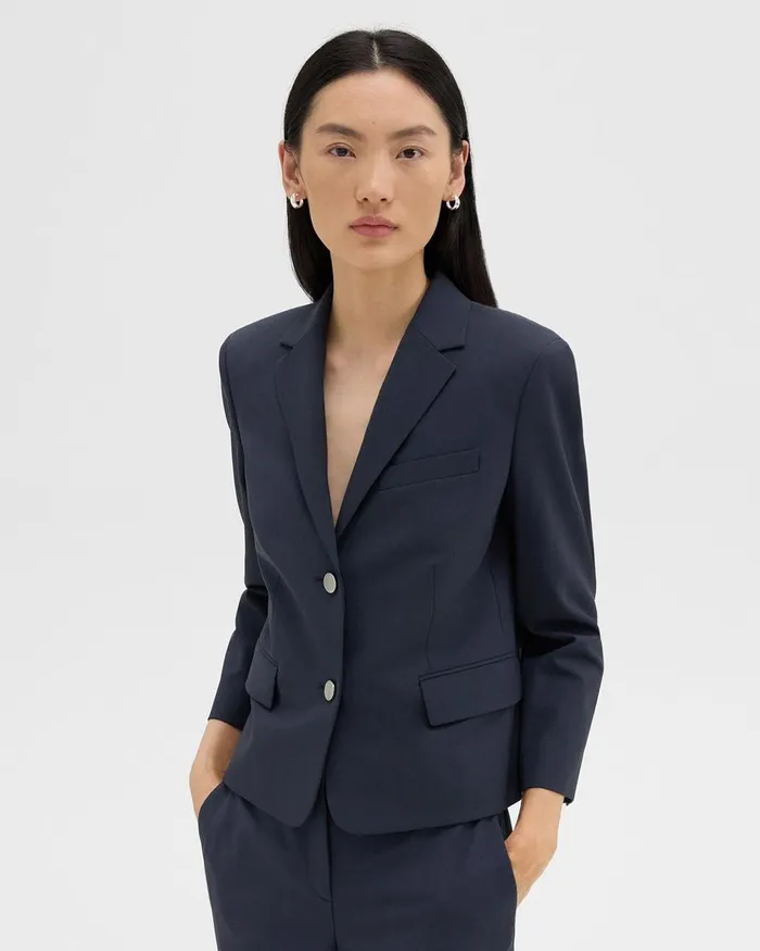 Women Blazers Jackets Theory Boxy Blazer In Good Wool Nocturne Navy