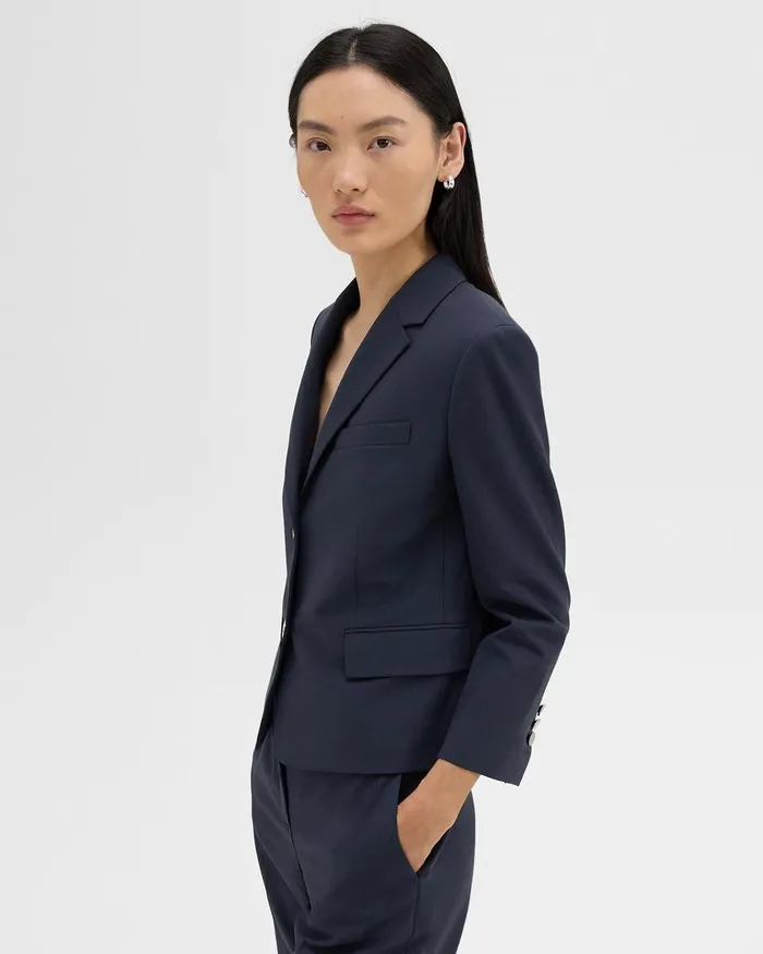 Women Blazers Jackets Theory Boxy Blazer In Good Wool Nocturne Navy