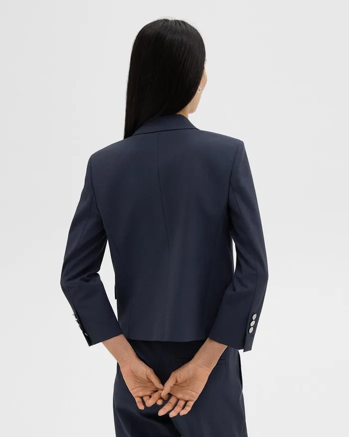 Women Blazers Jackets Theory Boxy Blazer In Good Wool Nocturne Navy