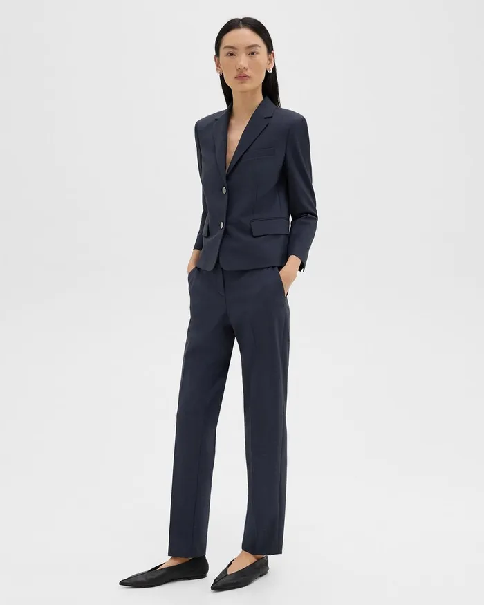 Women Blazers Jackets Theory Boxy Blazer In Good Wool Nocturne Navy