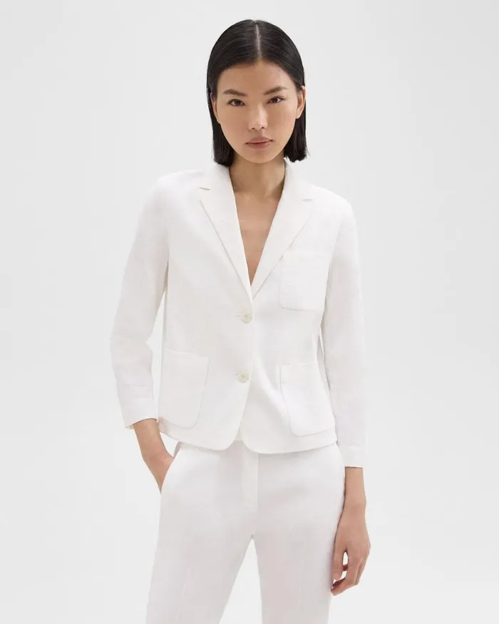 Women Blazers Jackets Theory Boxy Patch Pocket Blazer In Good Linen White