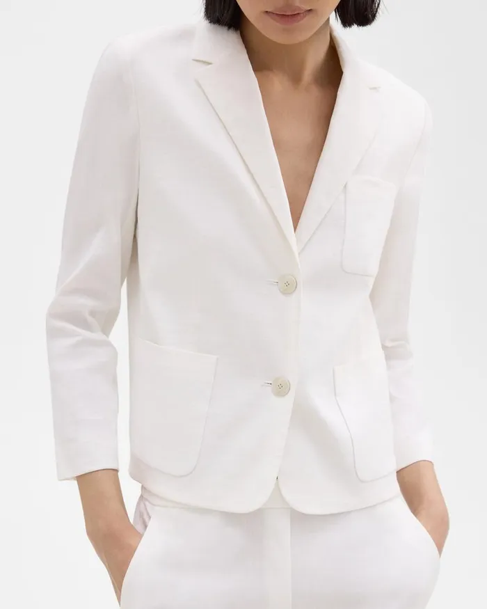 Women Blazers Jackets Theory Boxy Patch Pocket Blazer In Good Linen White