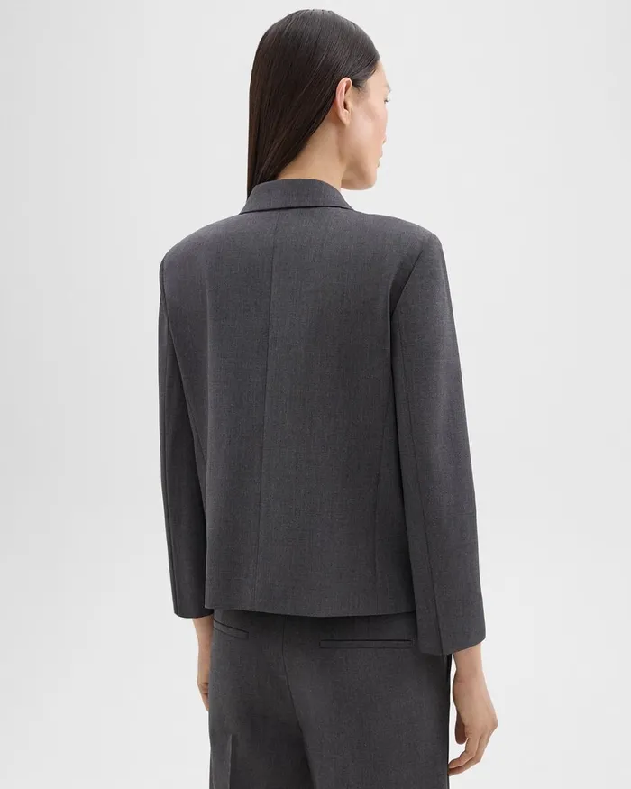 Women Blazers Jackets Theory Boxy Patch Pocket Blazer In Good Wool Charcoal Melange