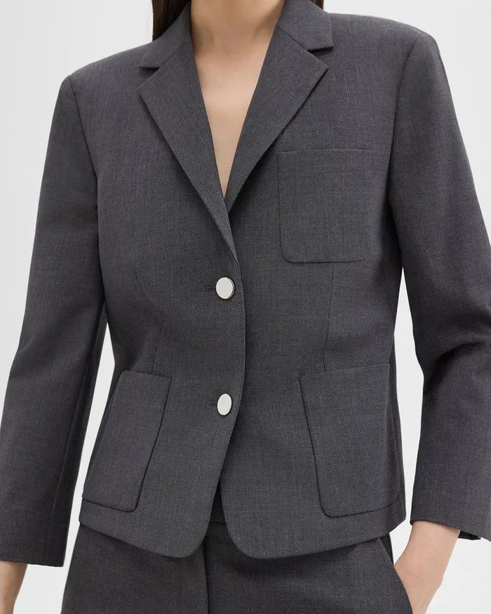 Women Blazers Jackets Theory Boxy Patch Pocket Blazer In Good Wool Charcoal Melange