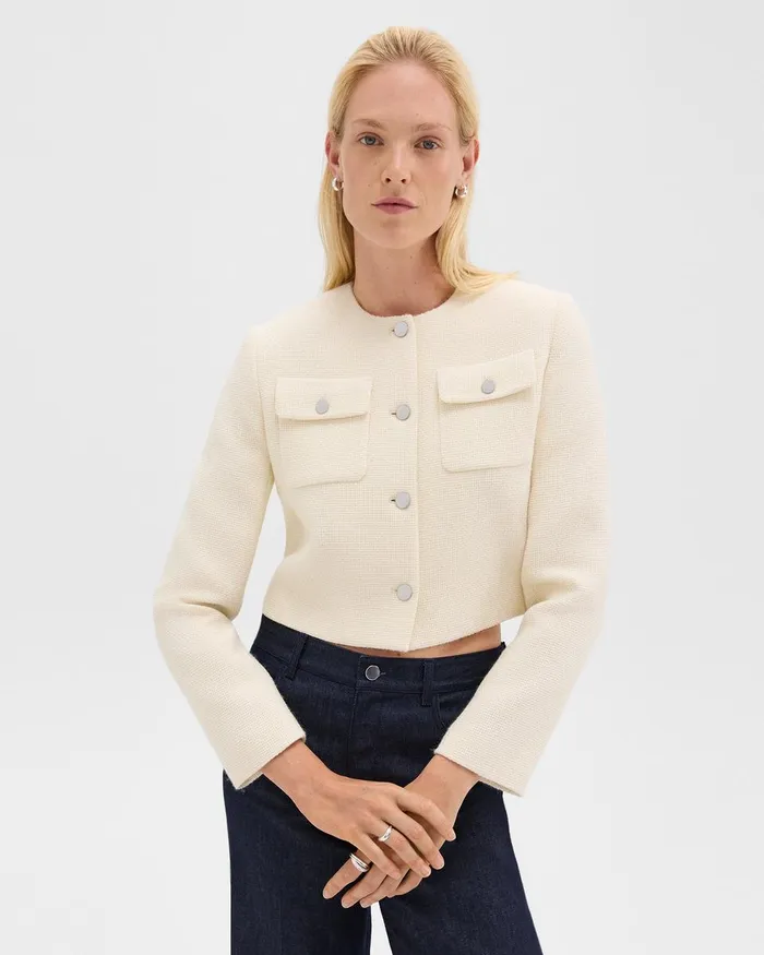 Women Blazers Jackets Theory Cardigan Jacket In Tweed Ivory
